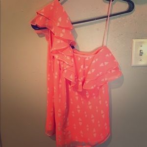 Light neon orange one shoulder top.